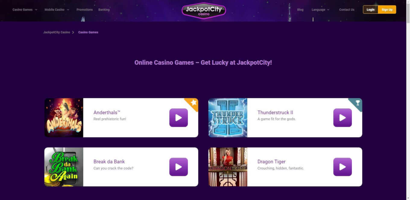 Jackpot City Casino Games Review